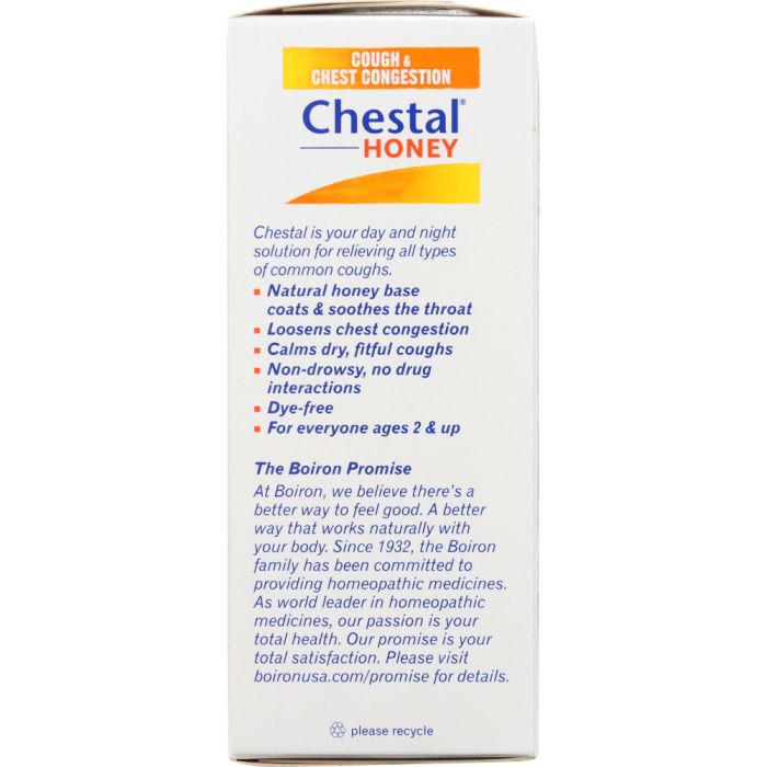 Description label photo of Boiron Chestal Honey Cough & Chest Congestion