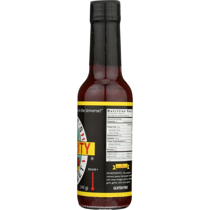 Side Label Photo of Dave's Gourmet Total Insanity Hot Sauce