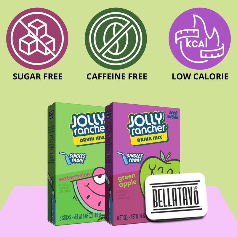 Jolly Rancher Singles To Go Green Apple and Watermelon Drink Mix (6 Boxes) Plus a BELLATAVO Ref Magnet