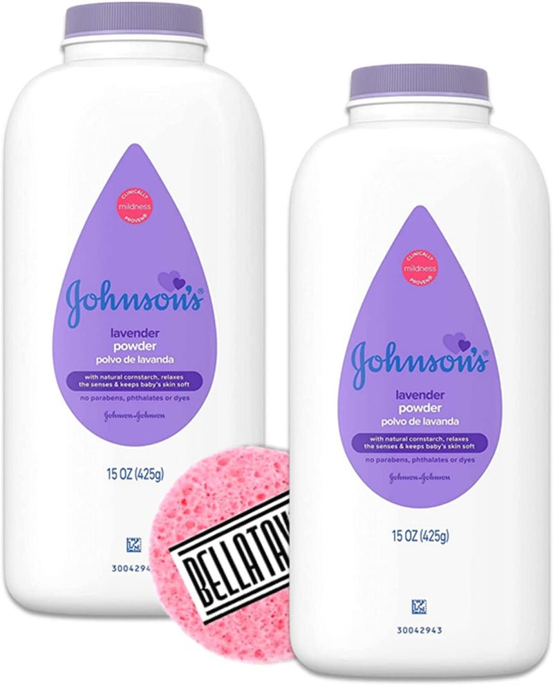 Johnsons Lavender and Chamomile Baby Powder (Two 15oz) Plus BELLATAVO Facial Sponge!