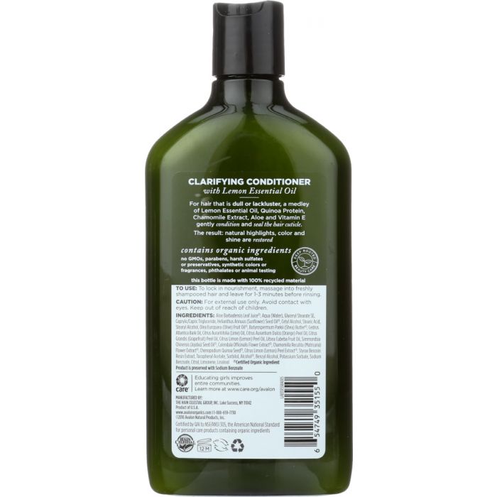 Back photo of Avalon Organics Conditioner Clarifying Lemon