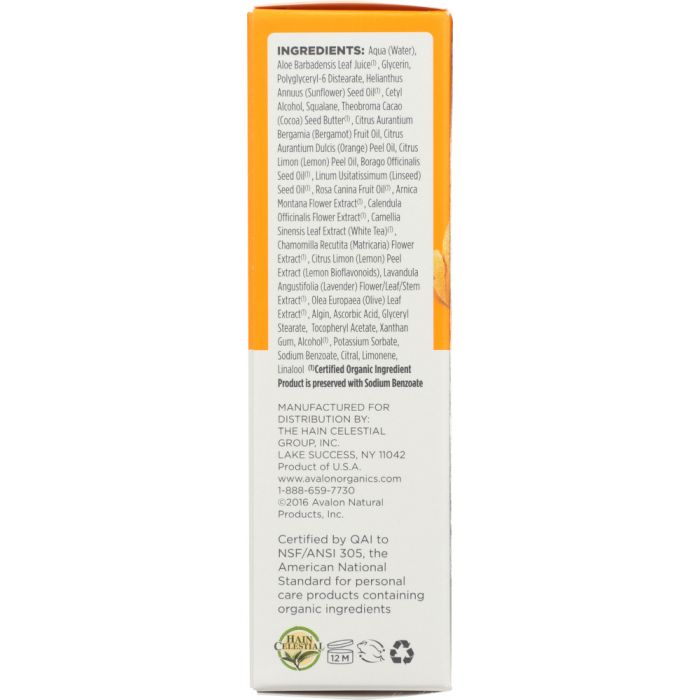 Ingredients label photo of Avalon Organics Intense Defense Vitamin C Renewal Vitality Facial Serum