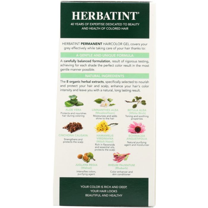 Back of the Box Photo of Herbatint 2N Brown Permanent Hair Color Gel