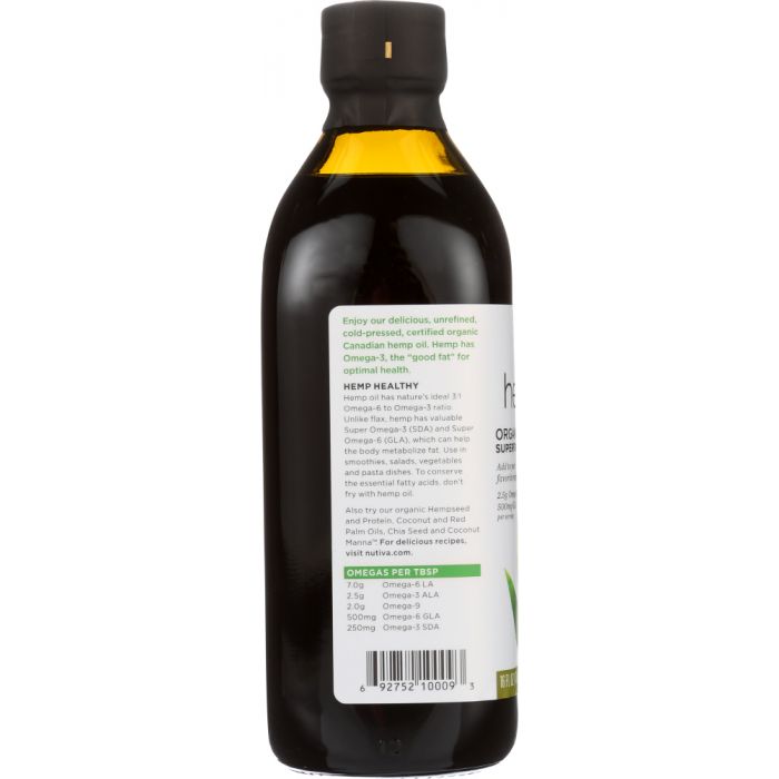 Description label photo of Nutiva Hemp Oil Organic Cold Pressed