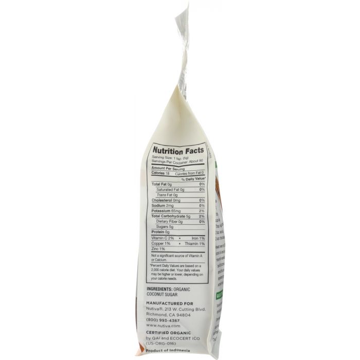 Nutrition label photo of Nutiva Organic Coconut Sugar Unrefined 