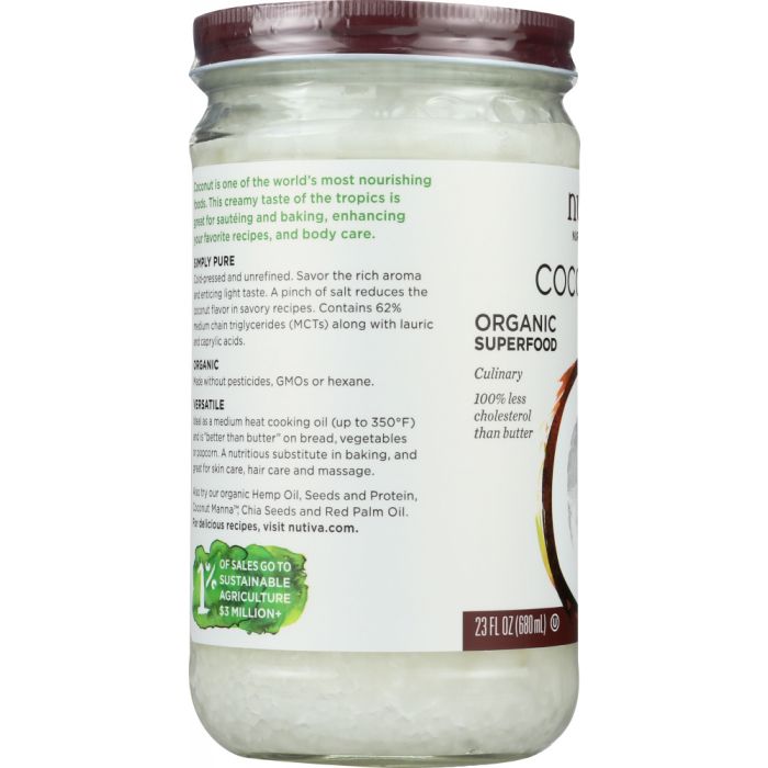 Side photo of Nutiva Organic Virgin Coconut Oil 