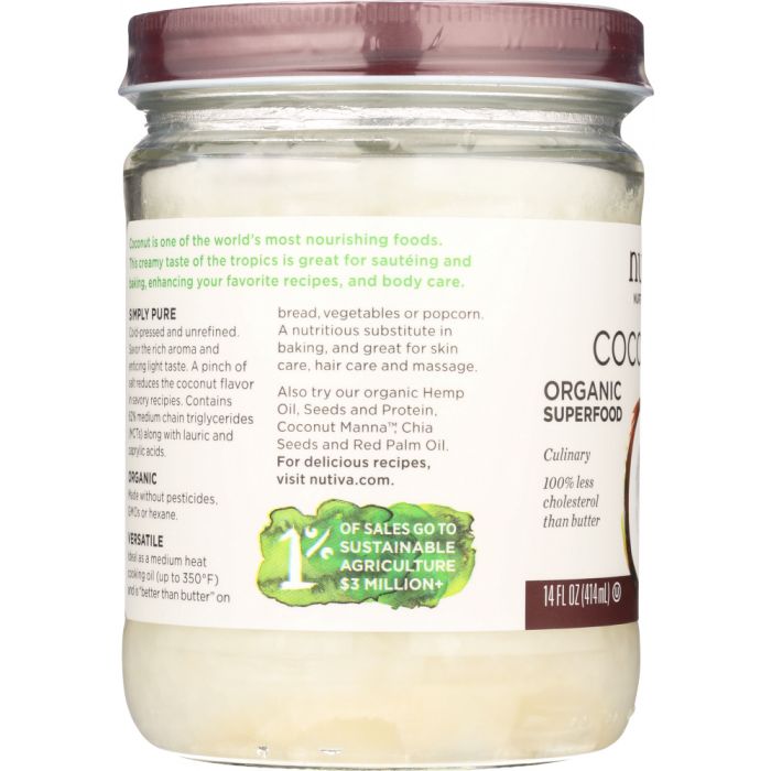 Side photo of Nutiva Organic Superfood Extra Virgin Coconut Oil