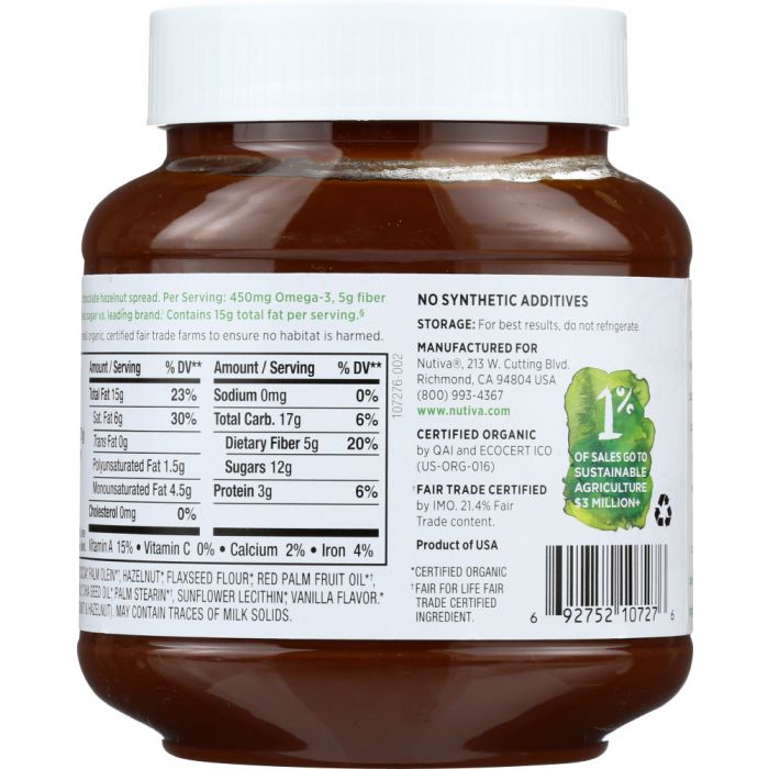 Back photo of Nutiva Organic Hazelnut Spread Classic