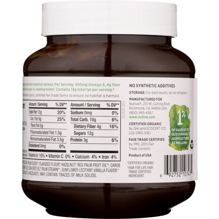 Back photo of Nutiva Organic Hazelnut Spread Dark 