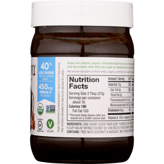 Nutrition label photo of Nutiva Organic Hazelnut Spread Dark 