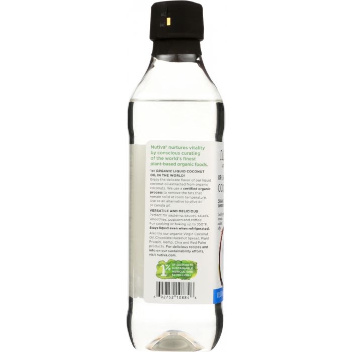 Description label photo of Nutiva Liquid Coconut Oil Pet 