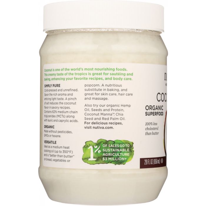 Description label photo of Nutiva Organic Virgin Coconut Oil
