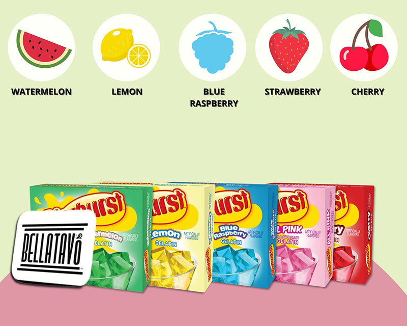 Starburst Gelatin All Pink Strawberry, Blue Raspberry, Cherry, Lemon & Watermelon (5 Boxes) Plus BELLATAVO Ref Magnet