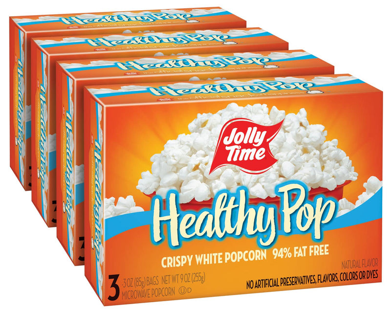 JOLLY TIME Healthy Pop Microwave Popcorn, Low Fat Gluten Free Non-GMO, 4 Pack 3 Count Boxes