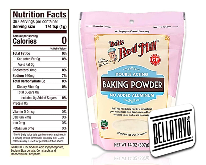 Bobs Red Mill Double Acting Baking Powder (14oz) and Bobs Red Mill Baking Soda (16oz) plus BELLATAVO Recipe Card!