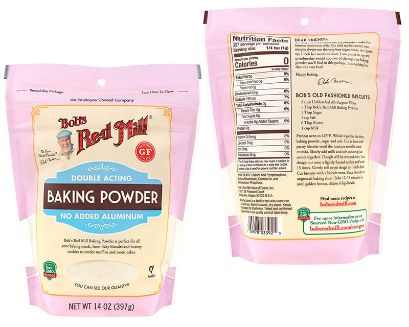 Bobs Red Mill Double Acting Baking Powder (14oz) and Bobs Red Mill Baking Soda (16oz) plus BELLATAVO Recipe Card!