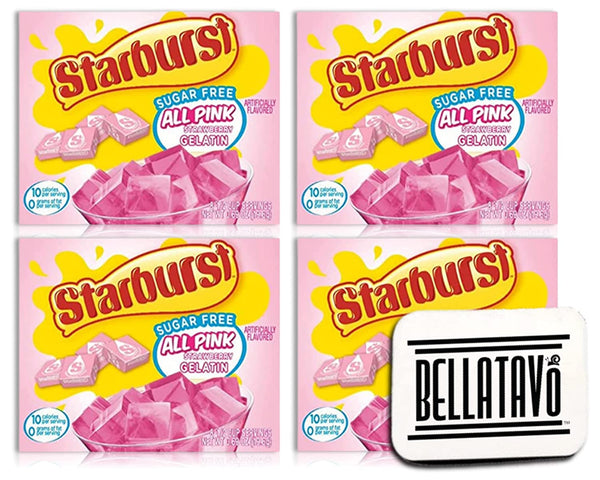 Starburst Sugar Free All Pink Strawberry Jello (Four Boxes) & BELLATAVO Ref Magnet