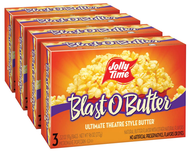 JOLLY TIME Gourmet Microwave Popcorn, Gluten Free Non-GMO, 4 Pack 3 Count Boxes