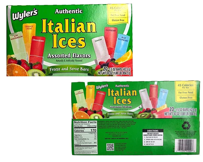 Wylers Italian Ice Freeze in Assorted Original Flavors (20ct each) Plus a BELLATAVO Ref Magnet