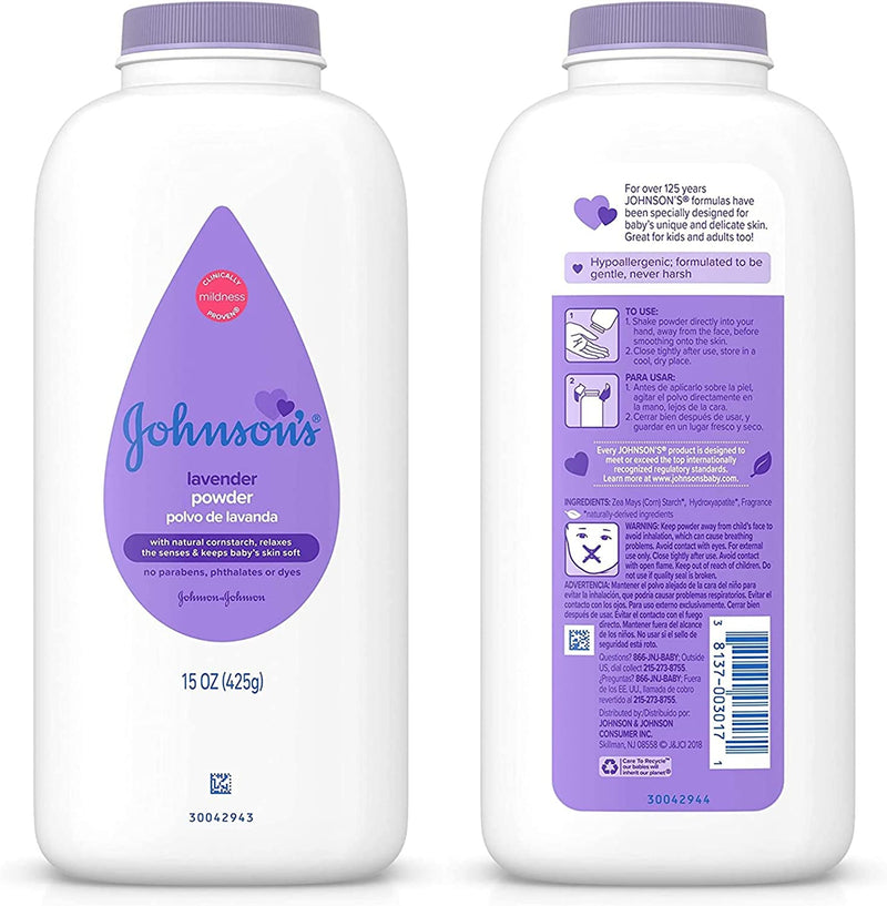 Johnsons Lavender and Chamomile Baby Powder (Two 15oz) Plus BELLATAVO Facial Sponge!