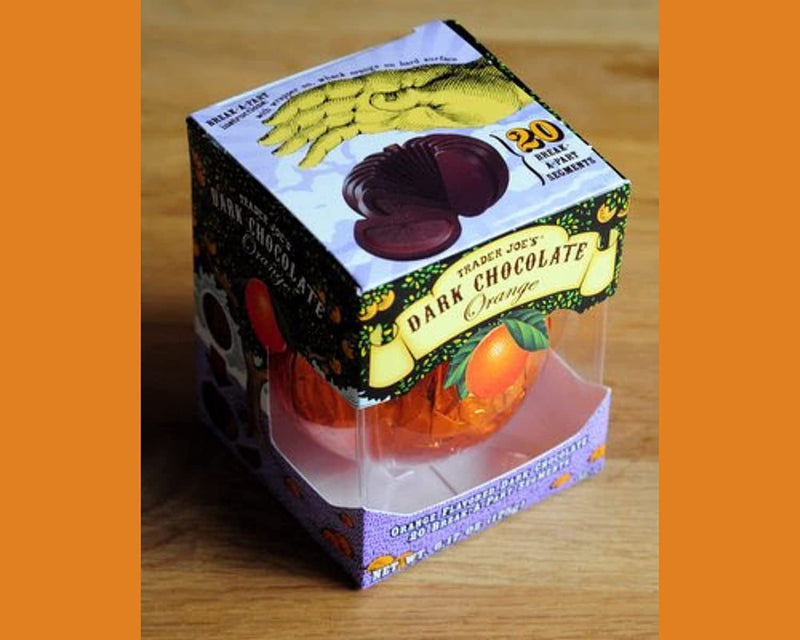 Trader Joes Dark Chocolate Orange Break Apart Chocolate (6.17oz) and a BELLATAVO Recipe Card