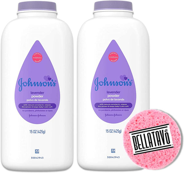 Johnsons Lavender and Chamomile Baby Powder (Two 15oz) Plus BELLATAVO Facial Sponge!