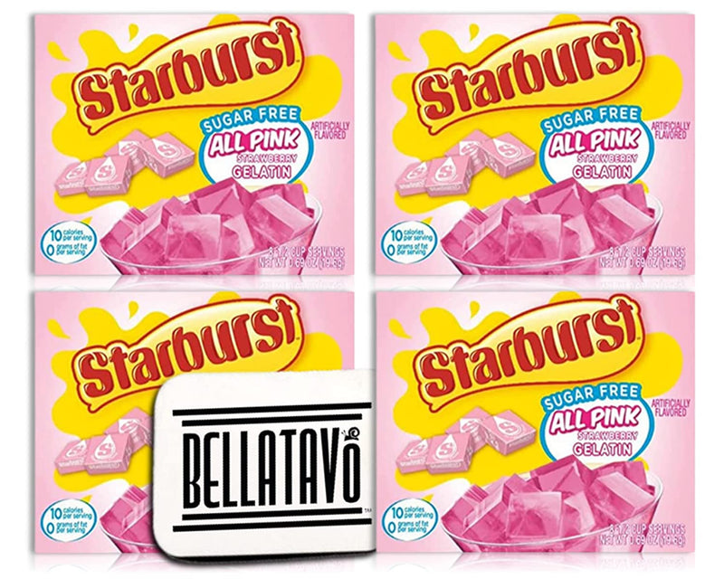 Starburst Sugar Free All Pink Strawberry Jello (Four Boxes) & BELLATAVO Ref Magnet