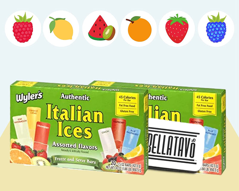 Wylers Italian Ice Freeze in Assorted Original Flavors (20ct each) Plus a BELLATAVO Ref Magnet