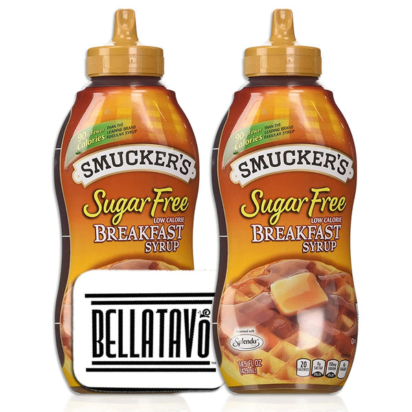 Smuckers Sugar Free Breakfast Syrup (Two-14.5oz) and a BELLATAVO Recipe Card