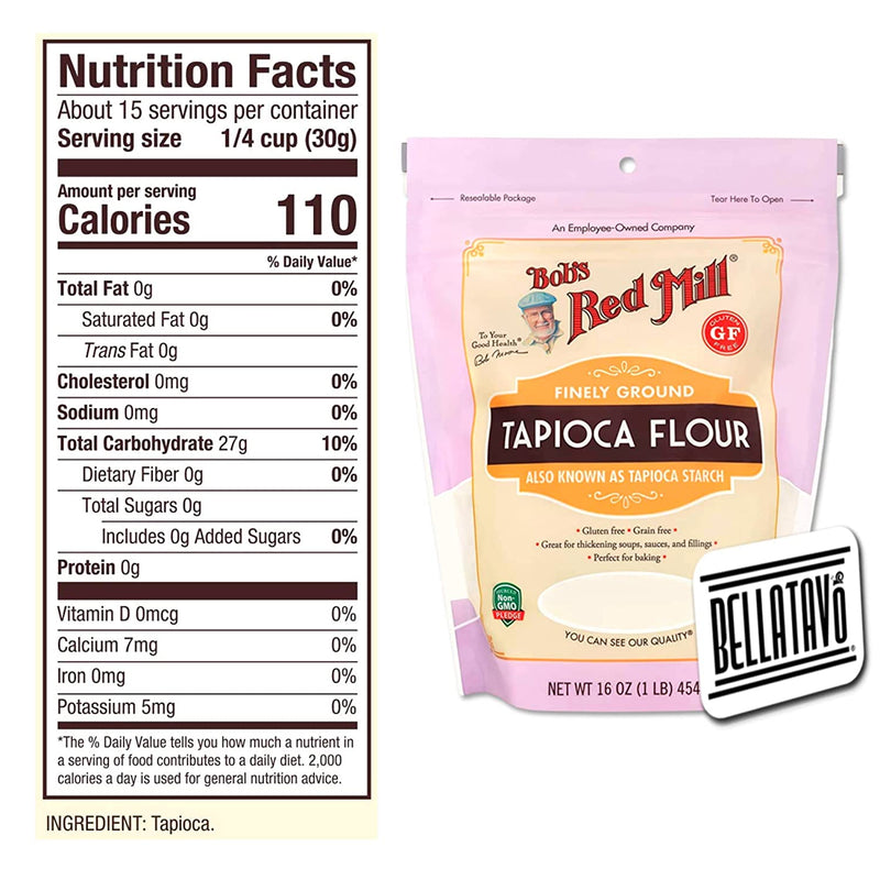 Bobs Red Mill Tapioca Flour (16oz) and a BELLATAVO Recipe Card