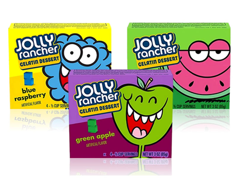 Jolly Rancher Green Apple, Blue Raspberry and Watermelon Jello Mix (6 Boxes) Plus BELLATAVO Ref Magnet