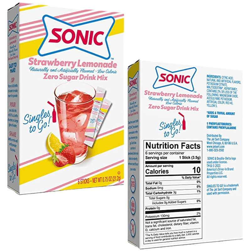 Sonic Singles To Go Strawberry Lemonade Drink Mix (Six Boxes) Plus a BELLATAVO Ref Magnet