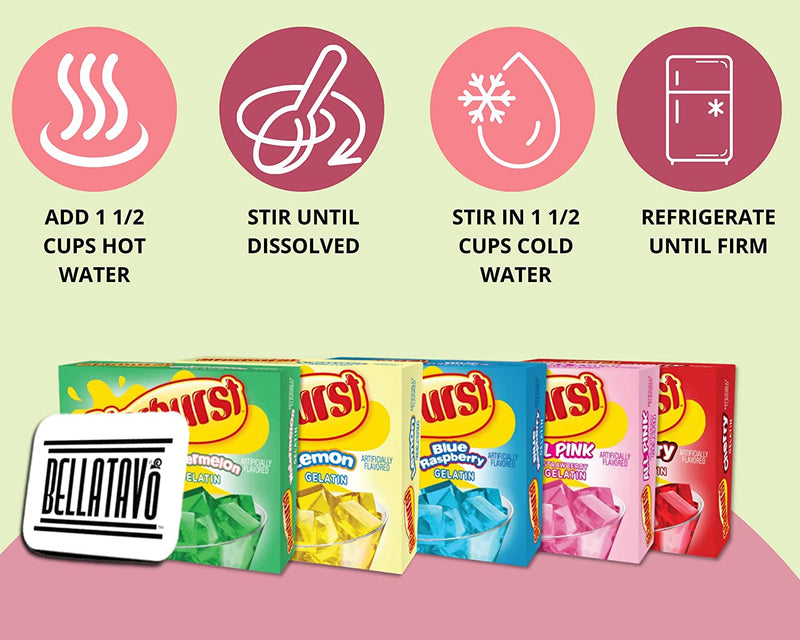 Starburst Gelatin All Pink Strawberry, Blue Raspberry, Cherry, Lemon & Watermelon (5 Boxes) Plus BELLATAVO Ref Magnet