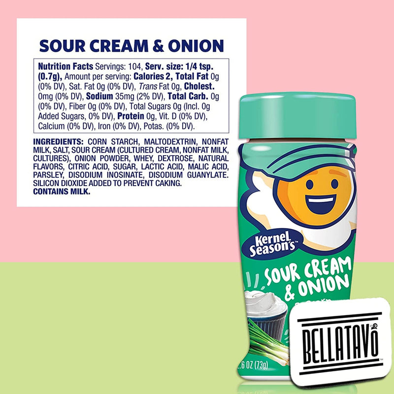 Kernel Seasons Sour Cream and Onion Popcorn Seasoning (Two-2.6oz) plus a BELLATAVO Ref Magnet