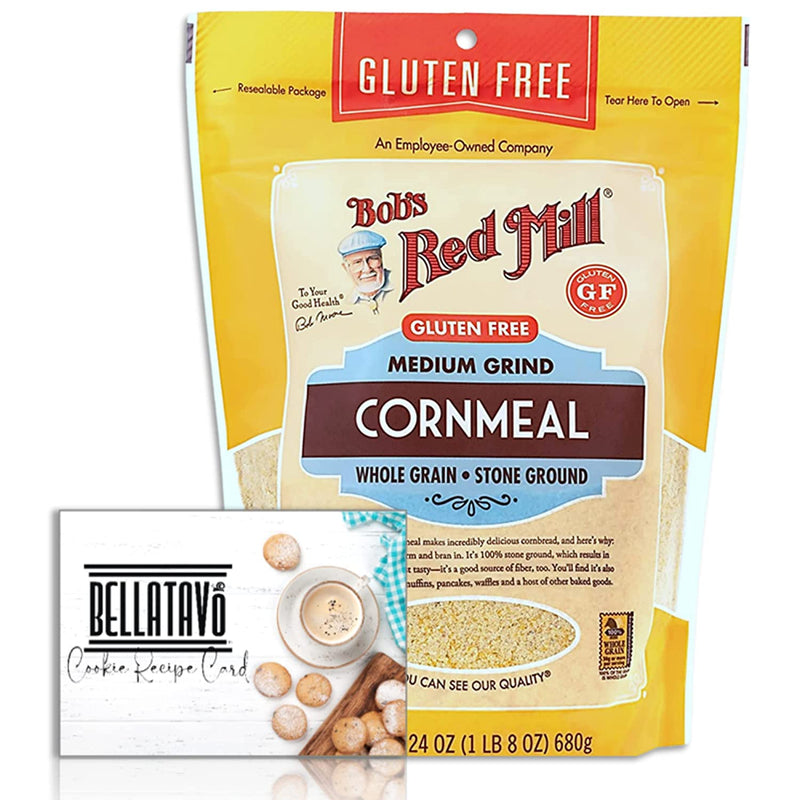 Bob's Red Mill Gluten Free Cornmeal (24oz) and a BELLATAVO Cookie Recipe Card