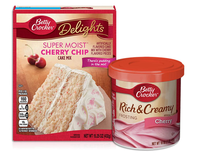 Betty Crocker Super Moist Cherry Chip Cake Mix (15.25oz) & Betty Crocker Cherry Frosting (16oz) Plus a BELLATAVO Ref Magnet