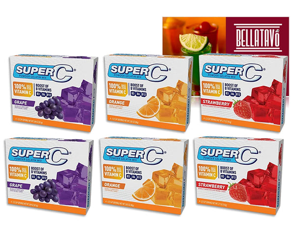 Super C Gelatin Flavor: Grape, Orange and Strawberry Jello Mix (Six Boxes) Plus a BELLATAVO Jello Shot Recipe Card