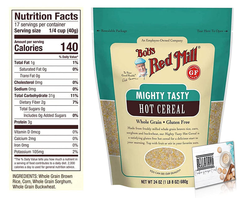 Bobs Red Mill Mighty Tasty Hot Cereal (Two-24oz) and BELLATAVO Recipe Card