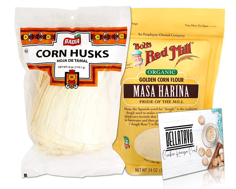 Bob’s Red Mill Masa Harina & Badia Corn Husks (One-24oz) and BELLATAVO Recipe Card