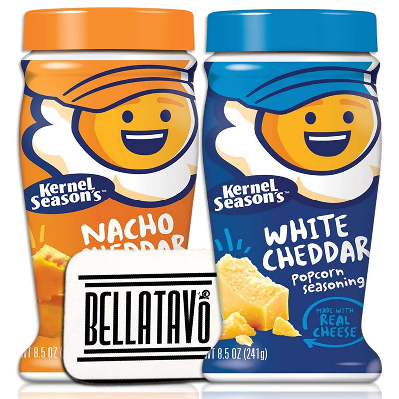 Kernel Seasons White Cheddar and Nacho Cheddar Jumbo Popcorn Seasoning (Two-8.5oz) & BELLATAVO Ref Magnet