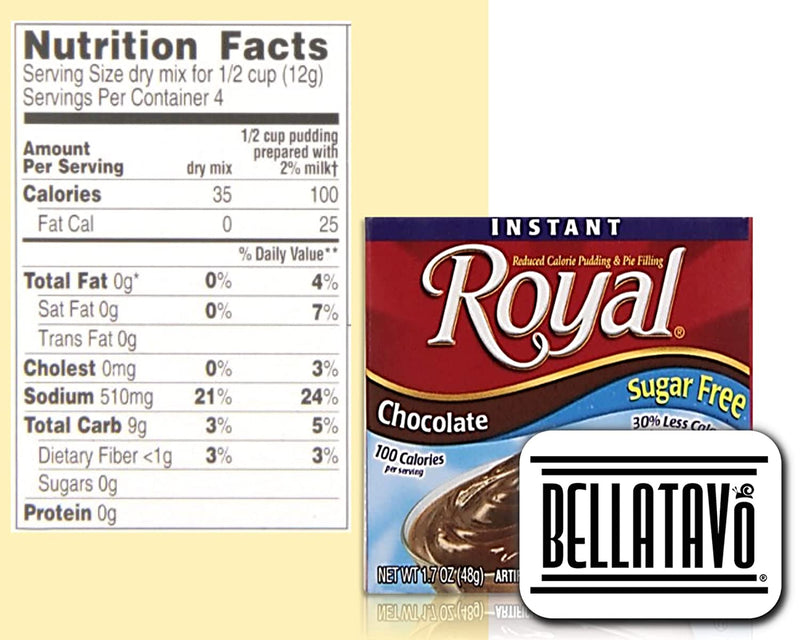 Royal Sugar Free Chocolate and Vanilla Instant Pudding (Six Boxes) and BELLATAVO Ref Magnet