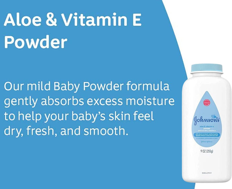 Johnson Aloe Vera Baby Powder (Three-9oz) Plus a BELLATAVO Facial Sponge