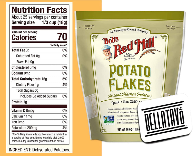 Bobs Red Mill Potato Flakes Instant Mashed Potatoes (Two-16oz) & BELLATAVO Ref Magnet