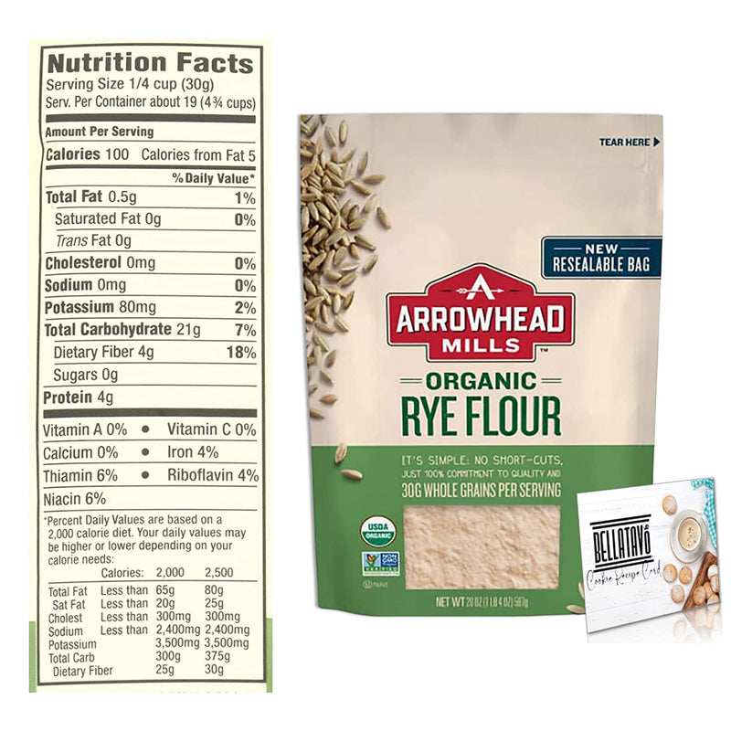 Arrowhead Mills Organic Rye Flour (20oz) & BELLATAVO Cookie Recipe Card
