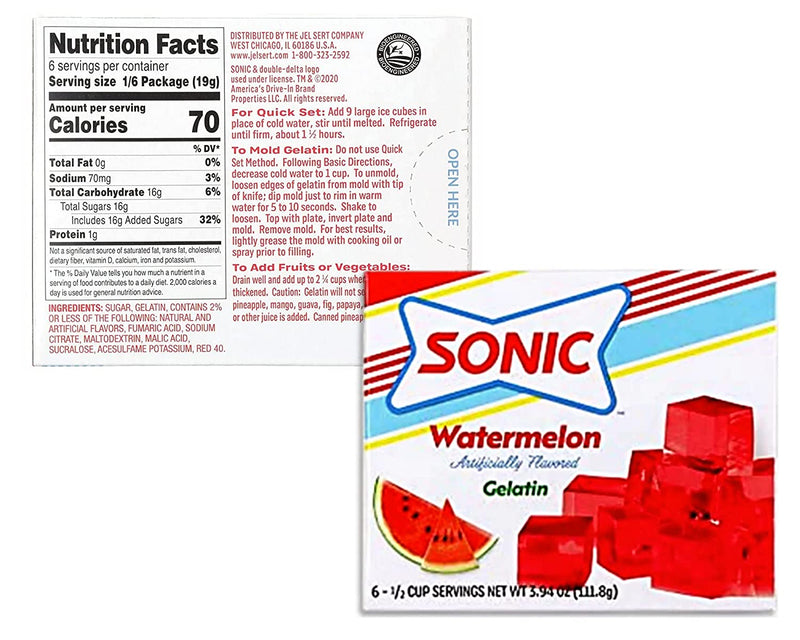 Sonic Watermelon Gelatin (Four-3.94oz) and BELLATAVO Jello Shot Recipe Card