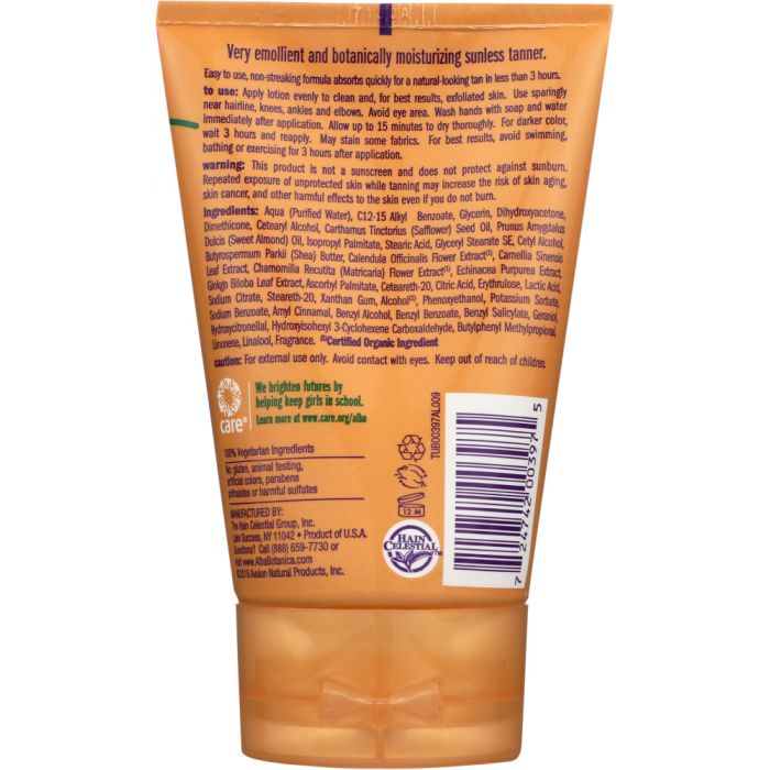 Back photo of Alba Botanica Natural Very Emollient Sunless Tanning Lotion