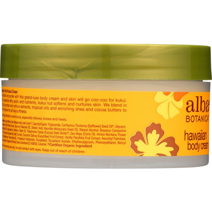 Ingredients label photo of Alba Botanica Hawaiian Body Cream Kukui Nut
