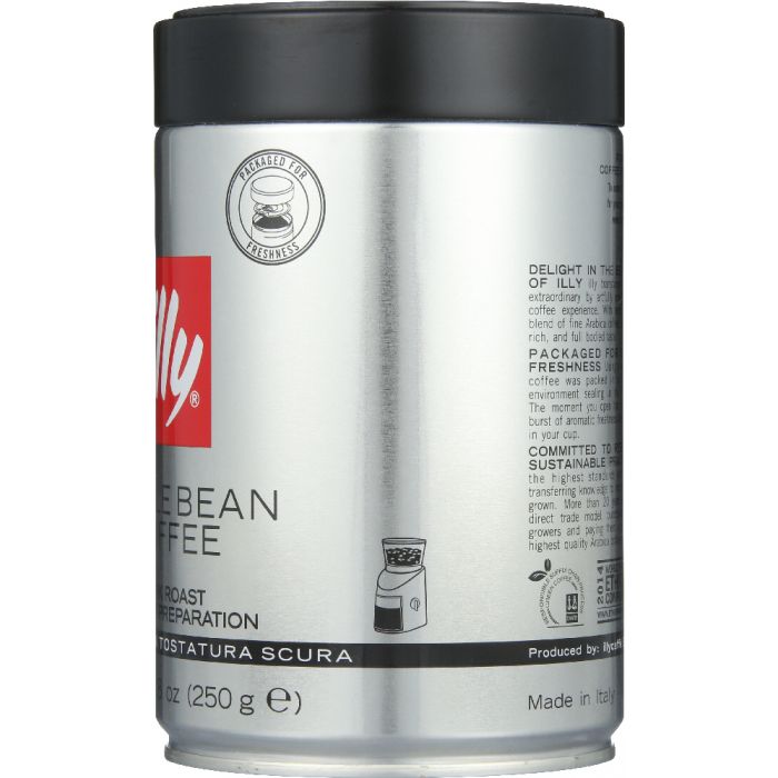Side Label Photo of Illy Whole Bean Dark Roast Coffee