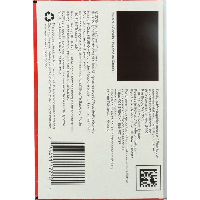 Side Label Photo of Illy K-Cup Medium Roast Coffee Capsules