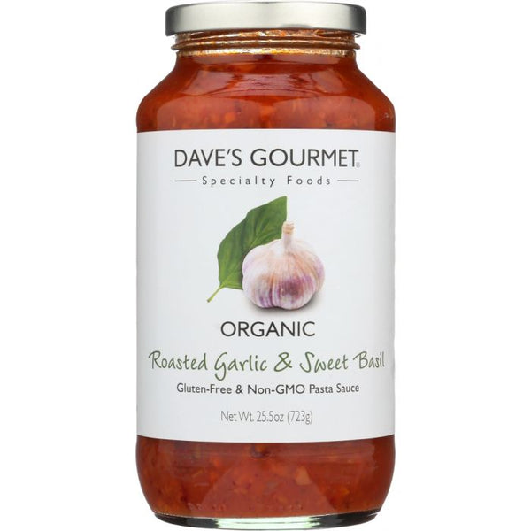 A Product Photo of Dave's Gourmet Roasted Garlic and Sweet Basil Pasta Sauce